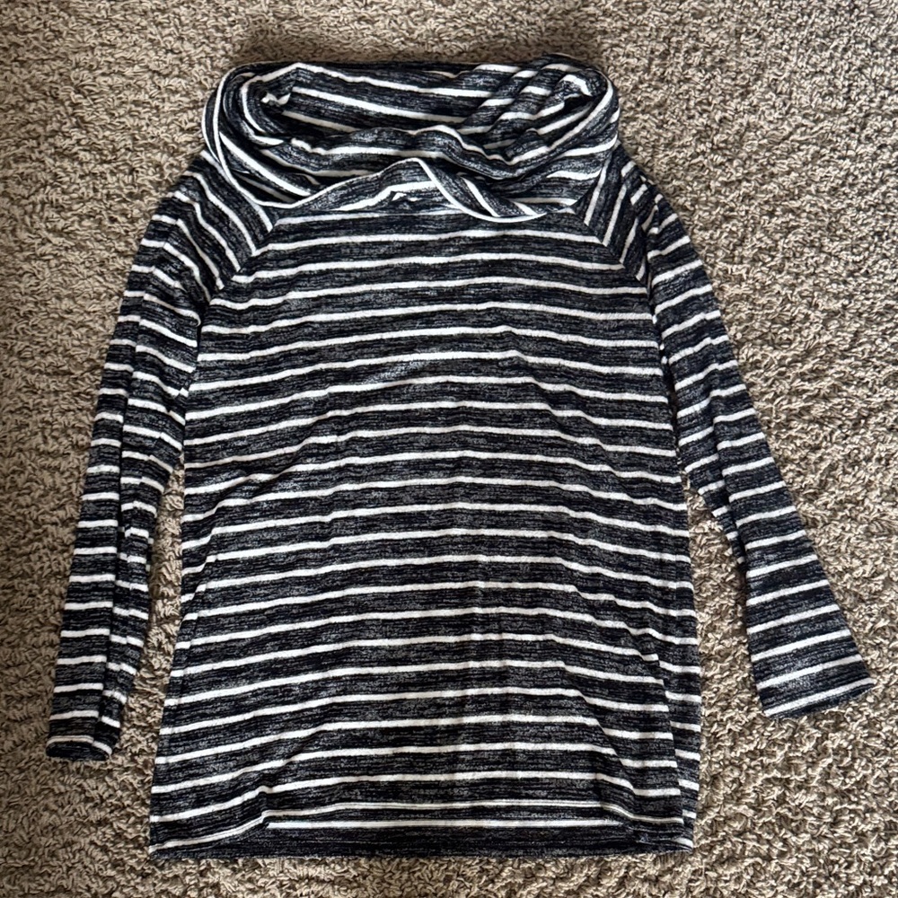 a.n.a Black and White Striped Cowl Neck Sweater